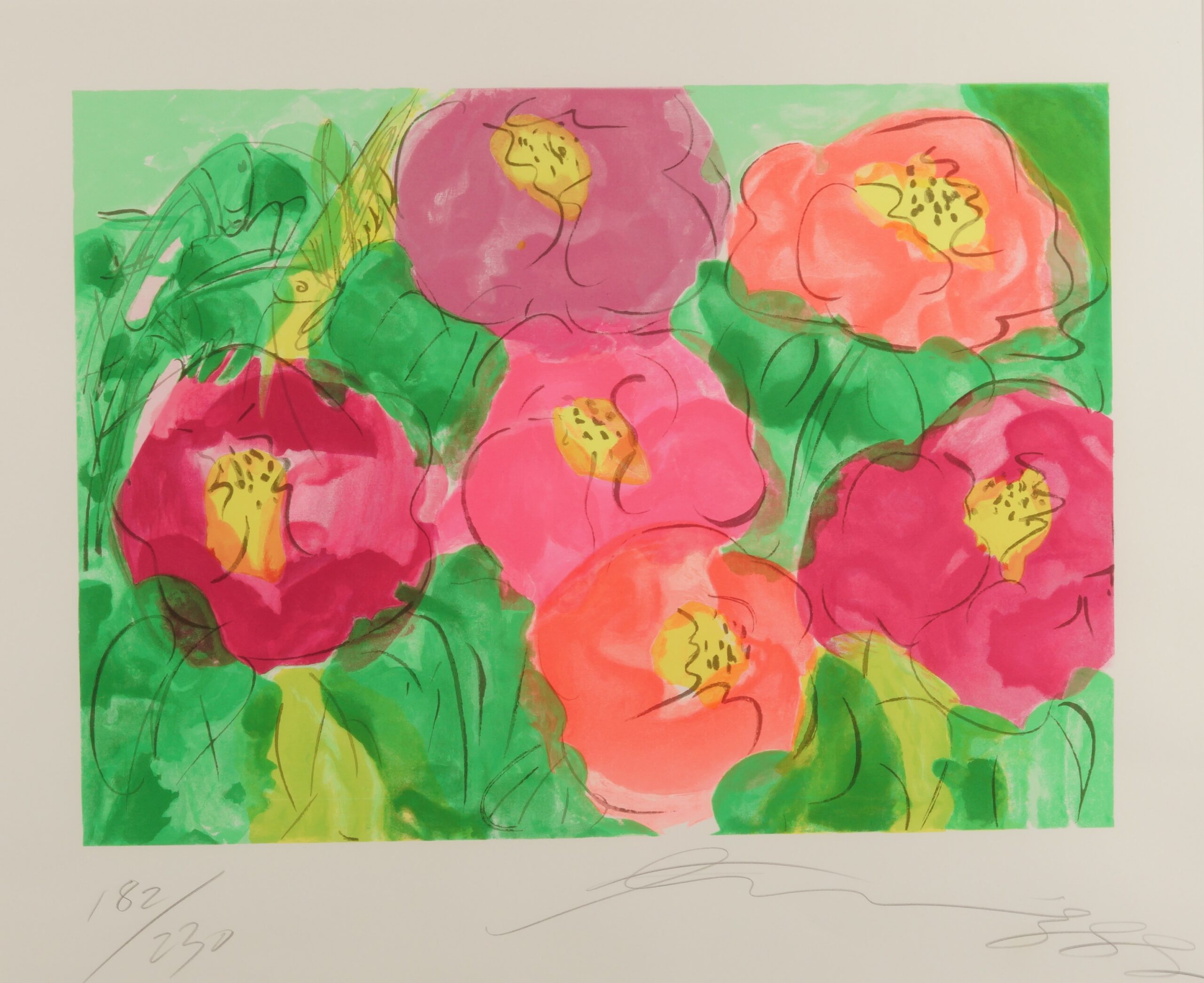 Roze bloemen door Walasse Ting